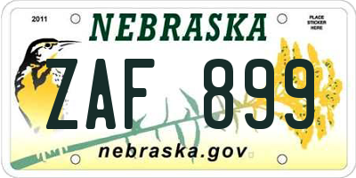 NE license plate ZAF899