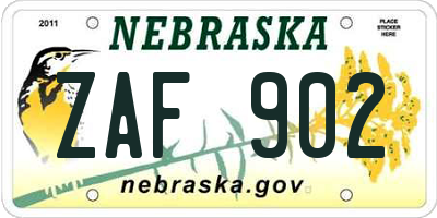 NE license plate ZAF902