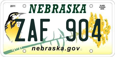 NE license plate ZAF904