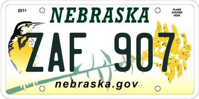 NE license plate ZAF907
