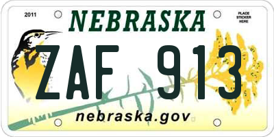 NE license plate ZAF913