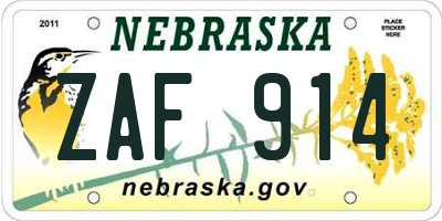 NE license plate ZAF914