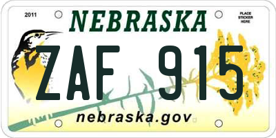 NE license plate ZAF915