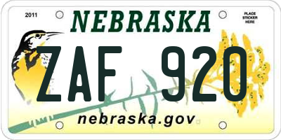 NE license plate ZAF920