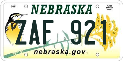 NE license plate ZAF921
