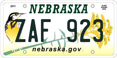 NE license plate ZAF923