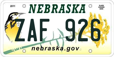 NE license plate ZAF926