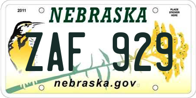 NE license plate ZAF929