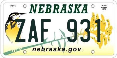 NE license plate ZAF931