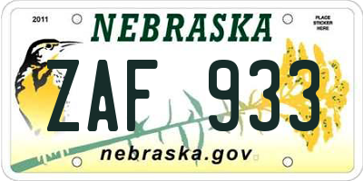 NE license plate ZAF933