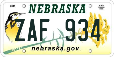 NE license plate ZAF934