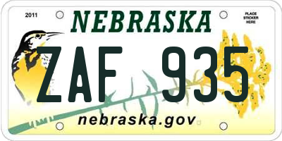 NE license plate ZAF935