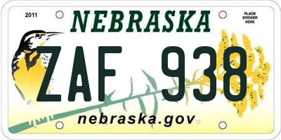 NE license plate ZAF938