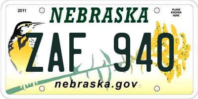 NE license plate ZAF940
