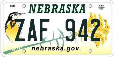 NE license plate ZAF942