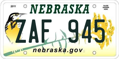 NE license plate ZAF945