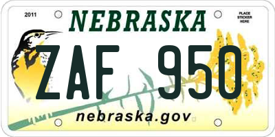 NE license plate ZAF950