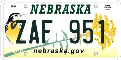 NE license plate ZAF951