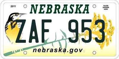 NE license plate ZAF953