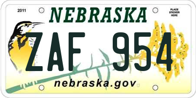 NE license plate ZAF954