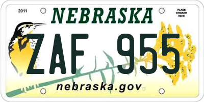 NE license plate ZAF955