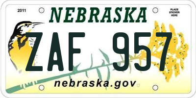 NE license plate ZAF957