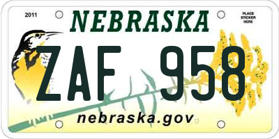 NE license plate ZAF958