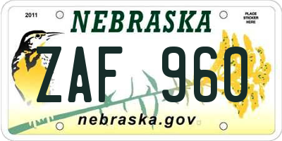 NE license plate ZAF960