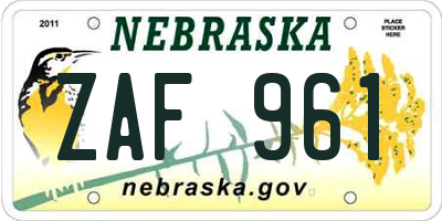 NE license plate ZAF961