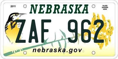 NE license plate ZAF962