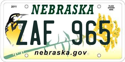 NE license plate ZAF965