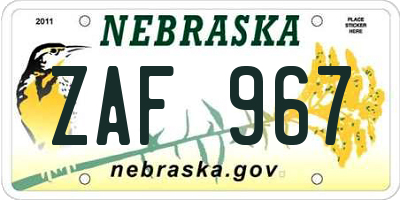 NE license plate ZAF967
