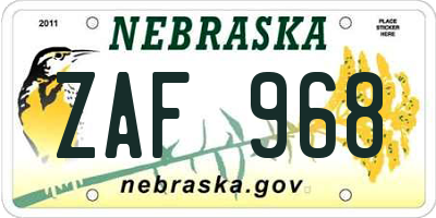 NE license plate ZAF968