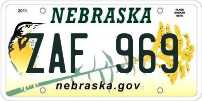 NE license plate ZAF969