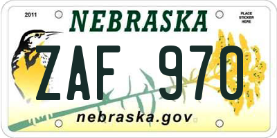 NE license plate ZAF970