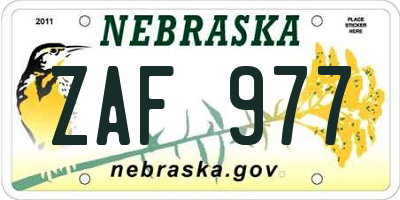 NE license plate ZAF977