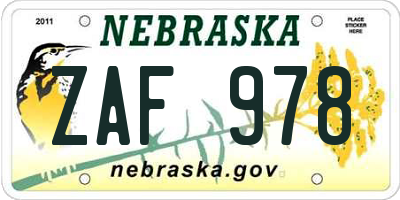 NE license plate ZAF978