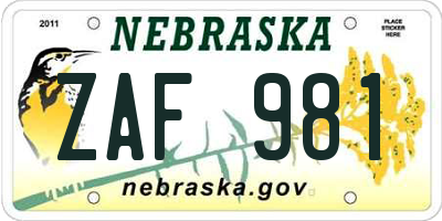 NE license plate ZAF981