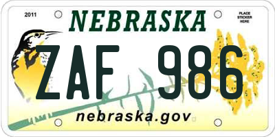 NE license plate ZAF986
