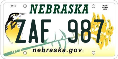 NE license plate ZAF987