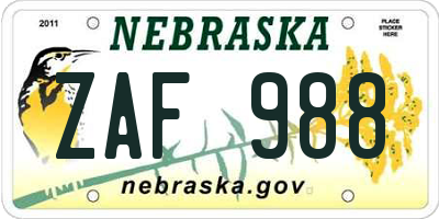 NE license plate ZAF988