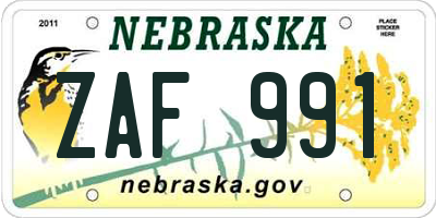 NE license plate ZAF991