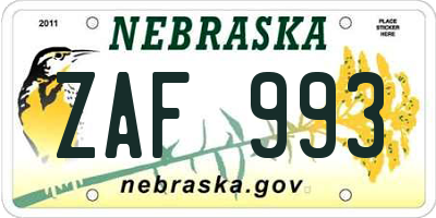 NE license plate ZAF993