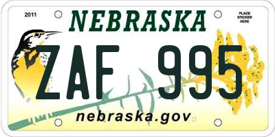 NE license plate ZAF995