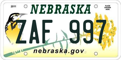 NE license plate ZAF997