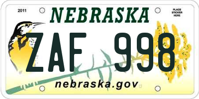NE license plate ZAF998