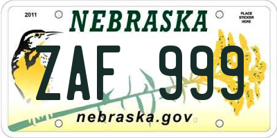 NE license plate ZAF999