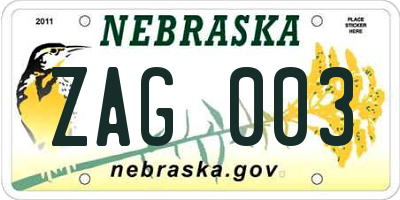 NE license plate ZAG003