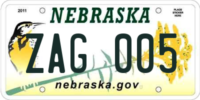 NE license plate ZAG005