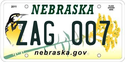NE license plate ZAG007